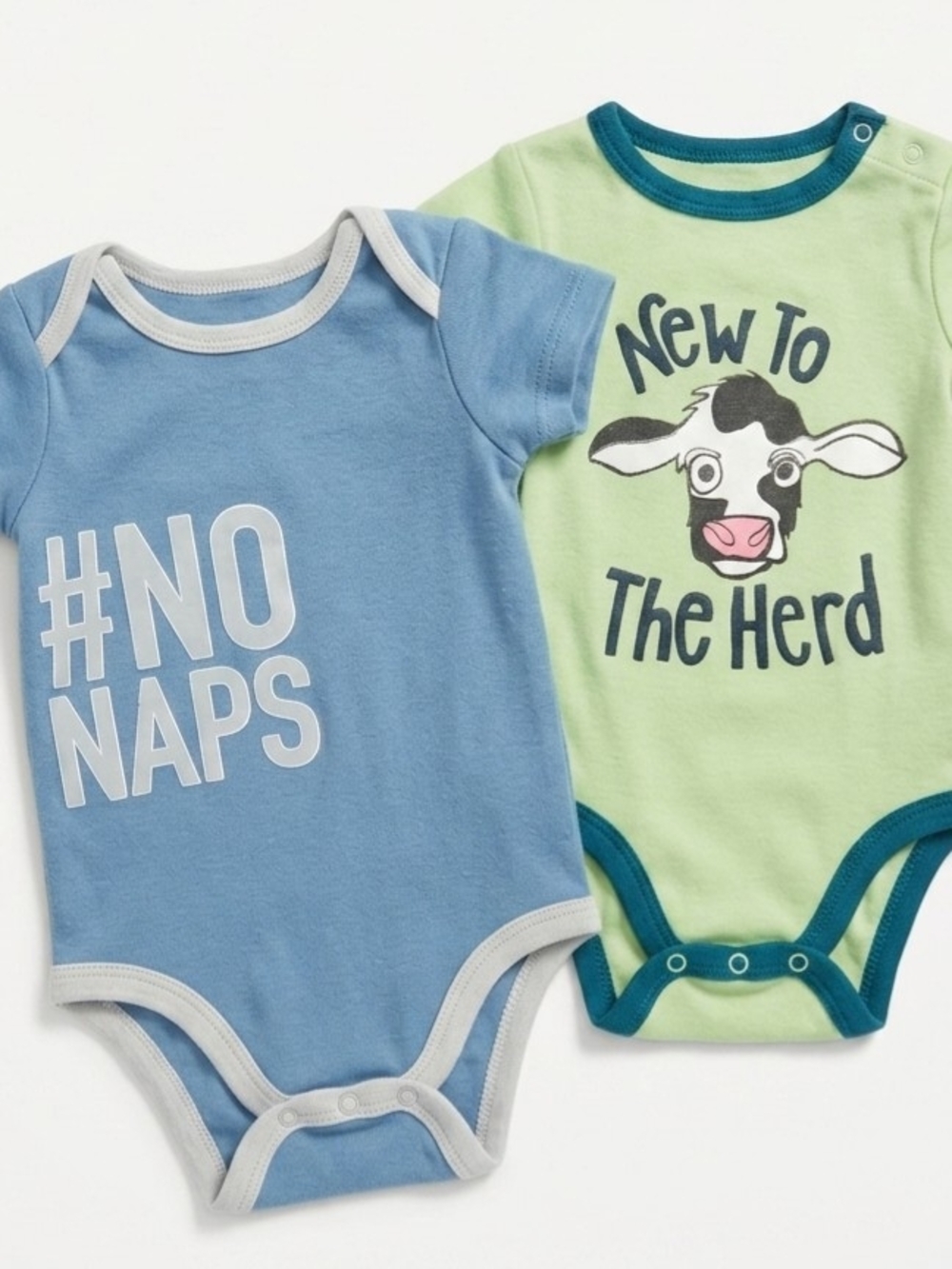 Lazy One Baby Bodysuit Set in Blue and Green - Cow & #NoNaps Designs 100% Cotton